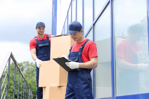 Removal crew handling boxes and fragile items during a New Eltham move