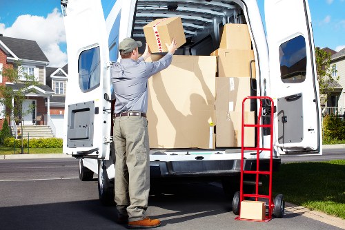 Packed boxes and furniture ready for transport in New Eltham